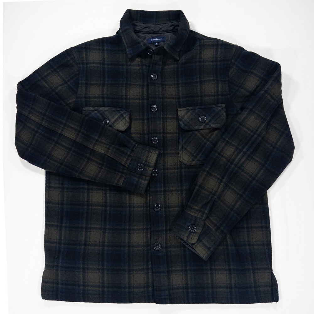 Croft & Barrow Mens Plaid Fleece Shacket Dark Green Size M Outdoor Gorpcore
